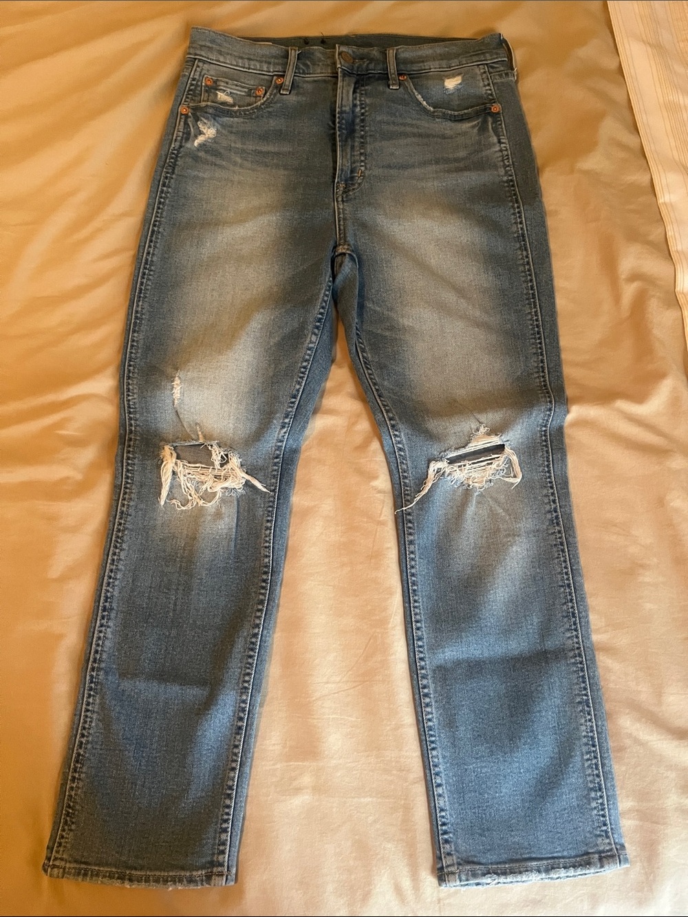 GAP Women's Distressed Blue Slim Straight Jeans